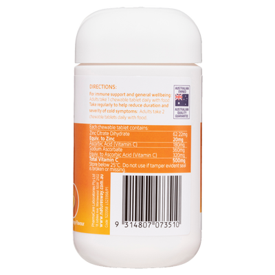 Nature's Way High Strength Zinc + Vitamin C Chewable 60 Tablets
