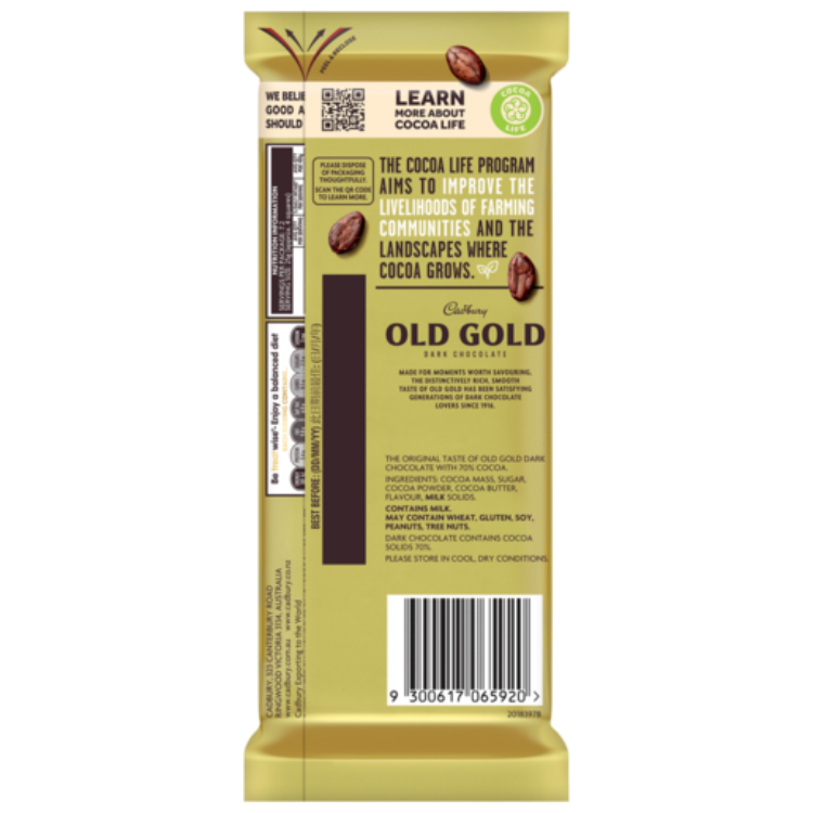 Cadbury Old Gold Dark Chocolate 70_ Cocoa Block 180g