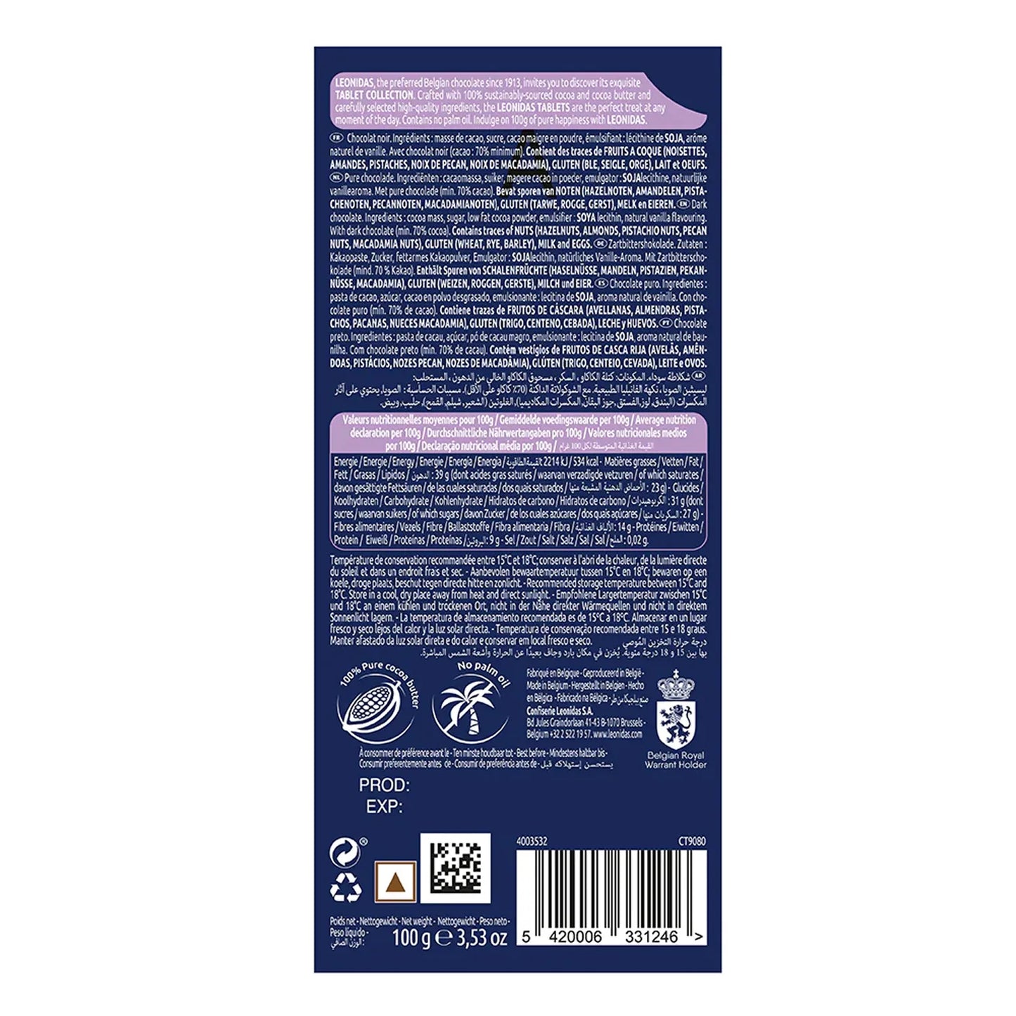 Leonidas Dark 85% Cocoa African Origins Bar