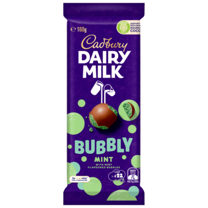 Cadbury Dairy Milk Bubbly Mint milk chocolate block 160g