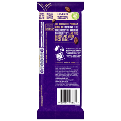 Cadbury Dairy Milk Bubbly Mint milk chocolate block 160g