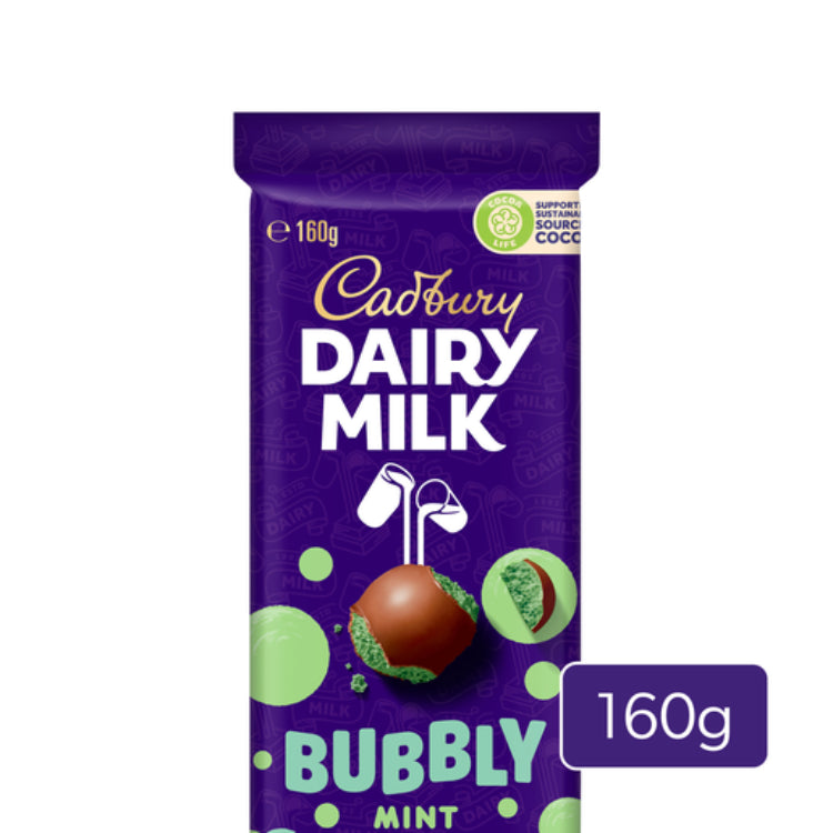 Cadbury Dairy Milk Bubbly Mint milk chocolate block 160g