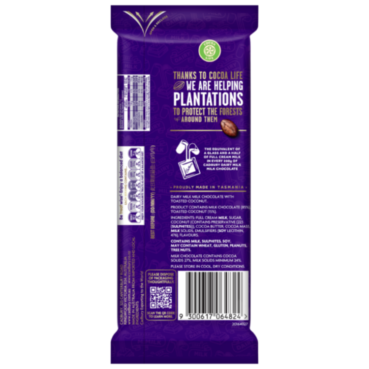 Cadbury Dairy Milk Coconut Rough Chocolate Block 180g