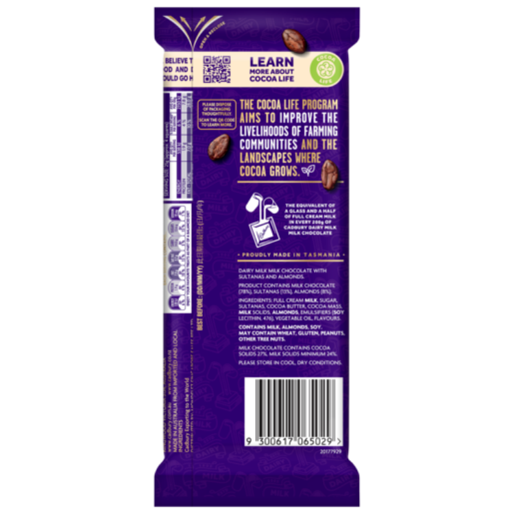 Cadbury Dairy Milk Fruit & Nut milk chocolate block 180g