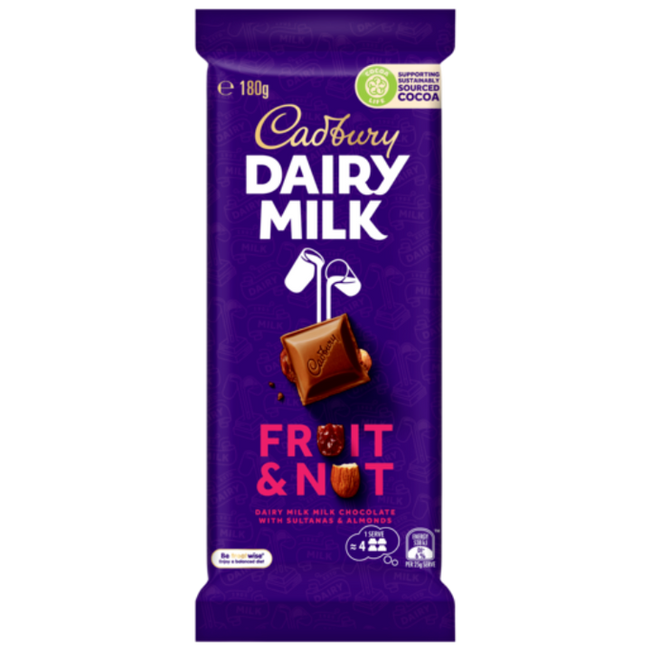 Cadbury Dairy Milk Fruit & Nut milk chocolate block 180g