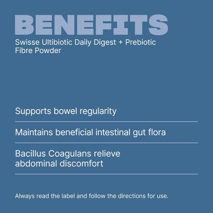 Swisse Ultibiotic Daily Digest + Prebiotic Fibre Powder – With Sunfiber®