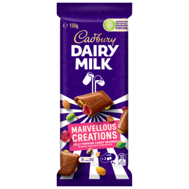 Cadbury Dairy Milk Marvellous Creations Jelly Popping Candy Beanies milk chocolate block 190g