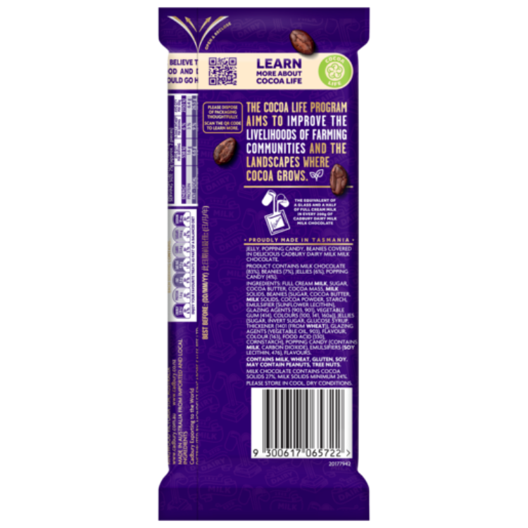 Cadbury Dairy Milk Marvellous Creations Jelly Popping Candy Beanies milk chocolate block 190g
