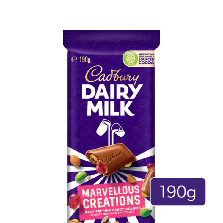 Cadbury Dairy Milk Marvellous Creations Jelly Popping Candy Beanies milk chocolate block 190g