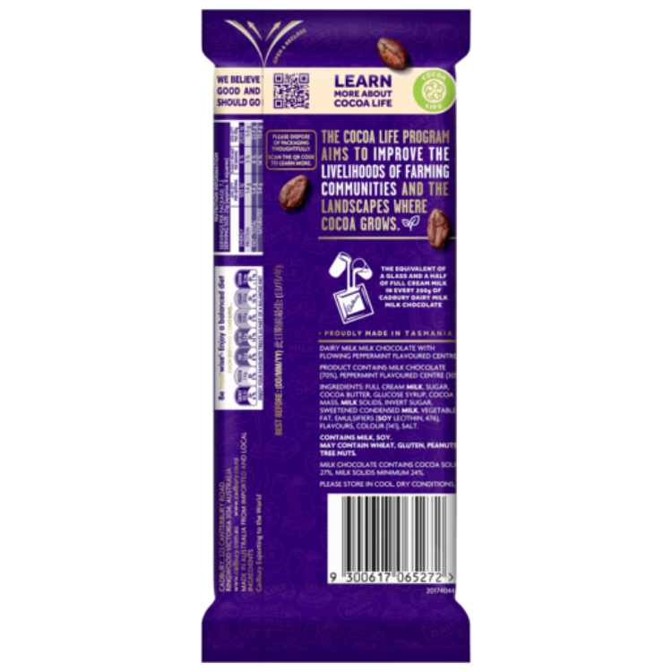 Cadbury Dairy Milk Peppermint milk chocolate block 180g