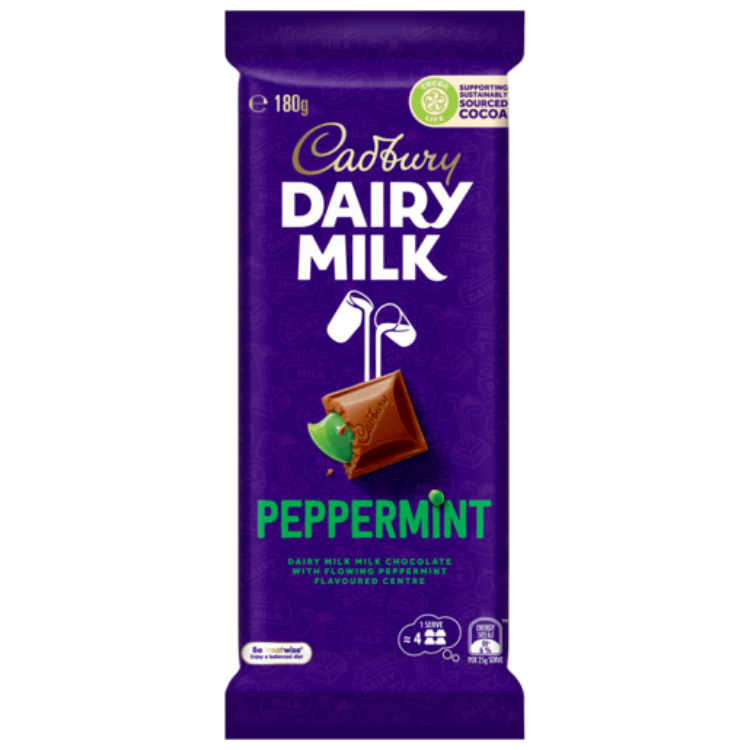 Cadbury Dairy Milk Peppermint milk chocolate block 180g