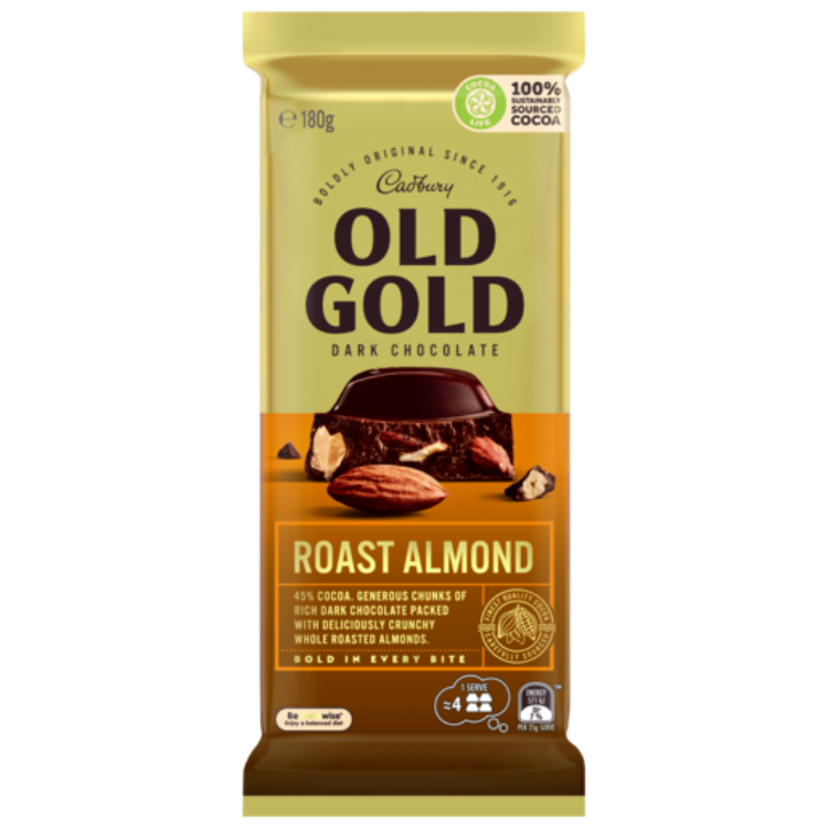 Cadbury Old Gold Dark Chocolate Roast Almond Block 180g