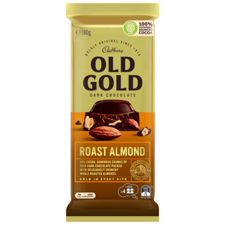 Cadbury Old Gold Dark Chocolate Roast Almond Block 180g