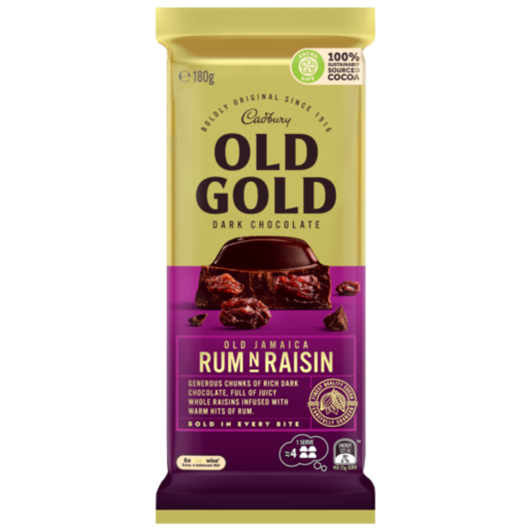 Cadbury Old Gold Dark Chocolate Old Jamaica Rum N Raisin 180g