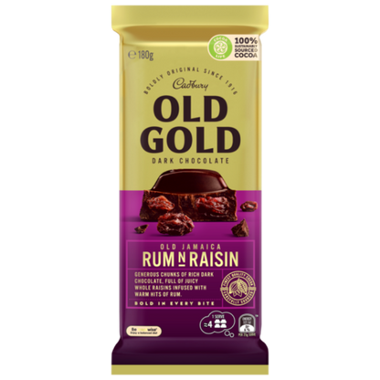 Cadbury Old Gold Dark Chocolate Old Jamaica Rum N Raisin 180g