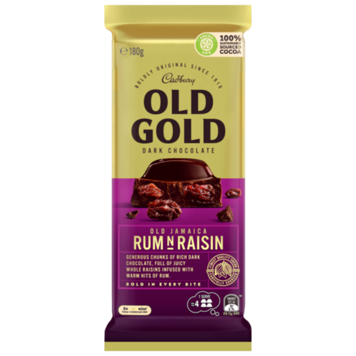 Cadbury Old Gold Dark Chocolate Old Jamaica Rum N Raisin 180g