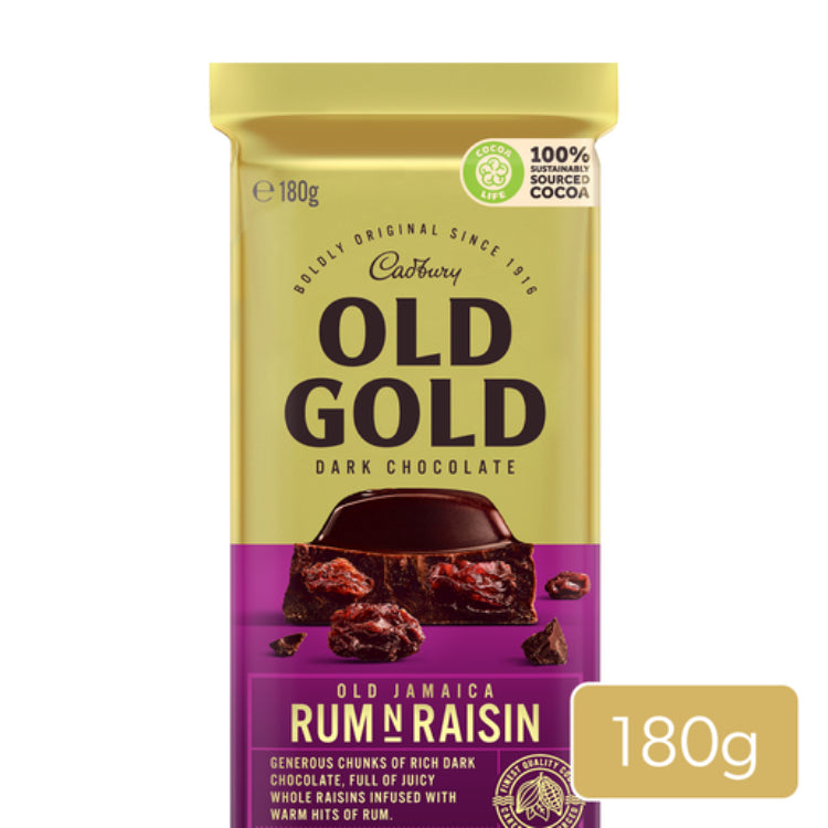Cadbury Old Gold Dark Chocolate Old Jamaica Rum N Raisin 180g