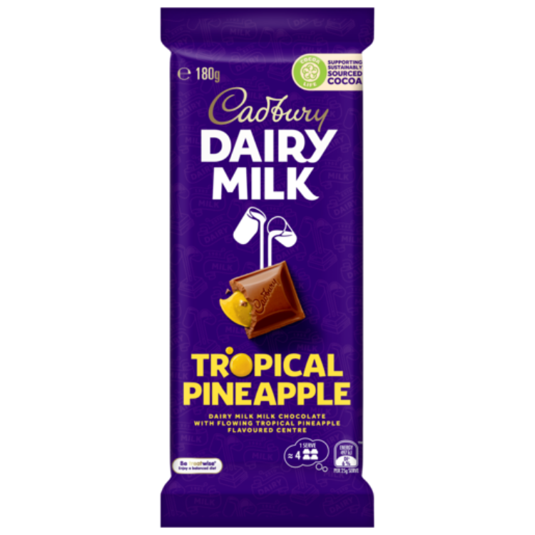 Cadbury Dairy Milk Tropical Pineapple milk chocolate block 180g
